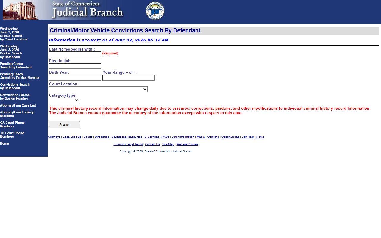 Litchfield County convictions search form for court records after an arrest
