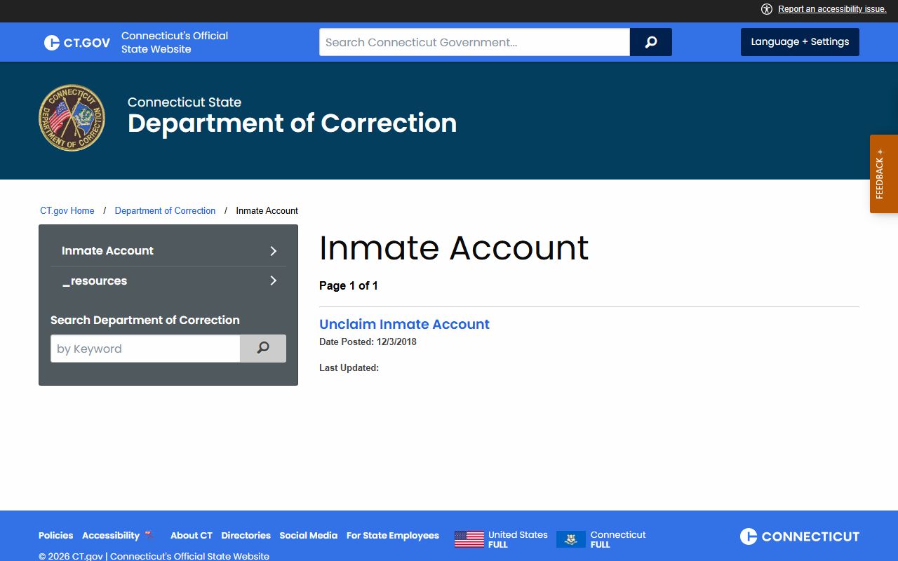 CT DOC inmate trust fund account page for sending money to a New Haven Correctional Center inmate