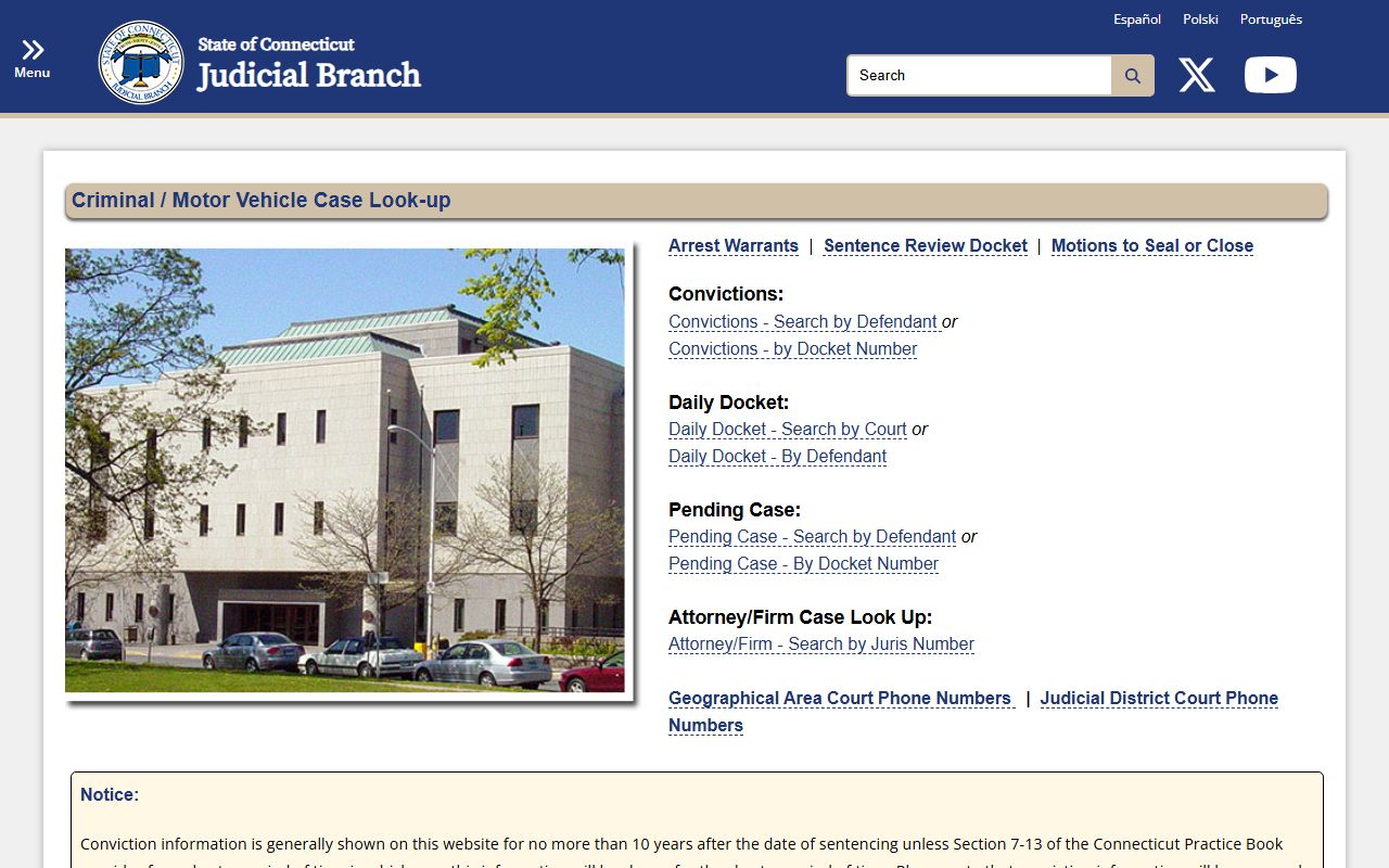 Connecticut Judicial Branch case lookup landing for Litchfield County court records